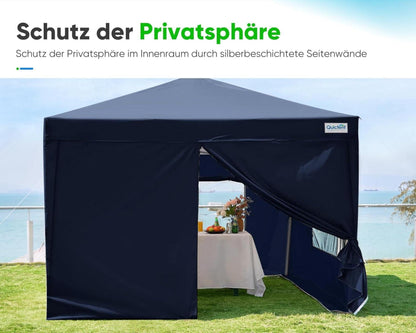 Faltpavillon 3x3 mit 4 Seitenteilen Wasserdicht Stabil Winterfest Blau