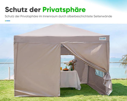 Faltpavillon 3x3m mit 4 Seitenwänden Wasserdicht Stabil Winterfest, Beige