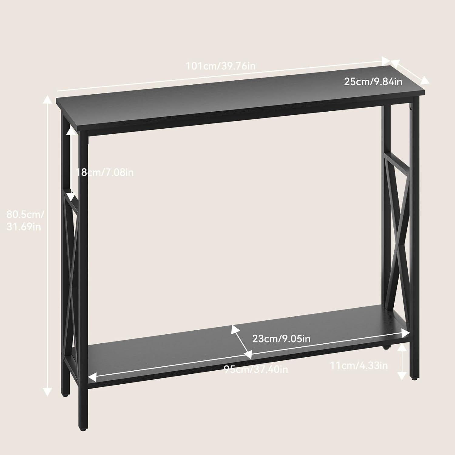 Konsolentisch mit 2 Ablagen, Höhenverstellbar, X-Rahmen, 101 x 25 x