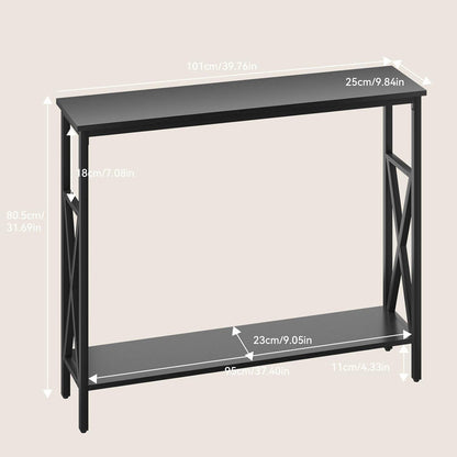 Konsolentisch mit 2 Ablagen, Höhenverstellbar, X-Rahmen, 101 x 25 x