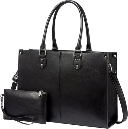Laptoptasche Schwarz Damen 17.3 Zoll PU Leder Handtasche Umhängetasche