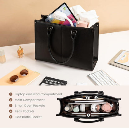 Laptoptasche 17.3 Zoll Damen Handtasche PU Leder Schwarz