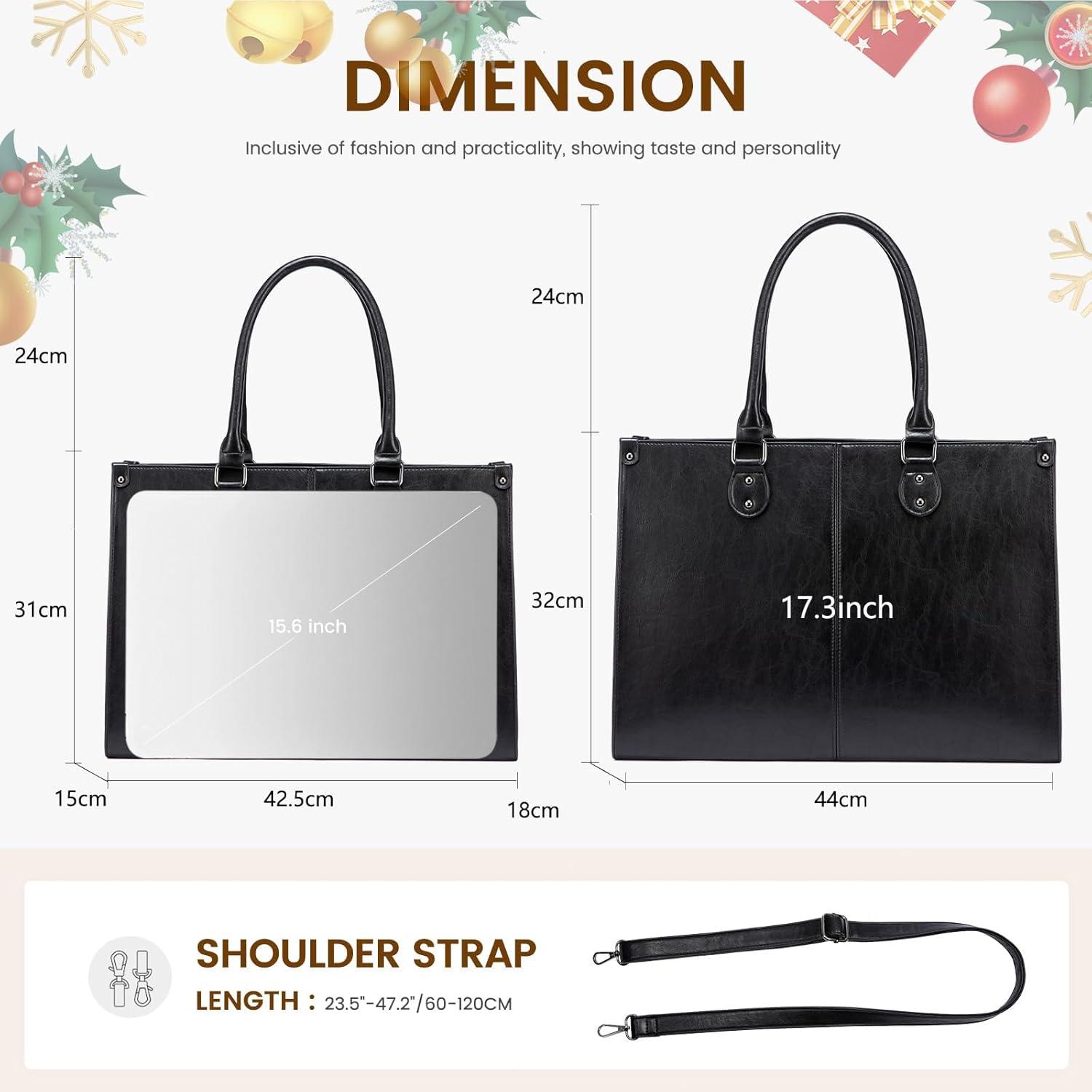 Laptoptasche Schwarz Damen 17.3 Zoll PU Leder Handtasche Umhängetasche