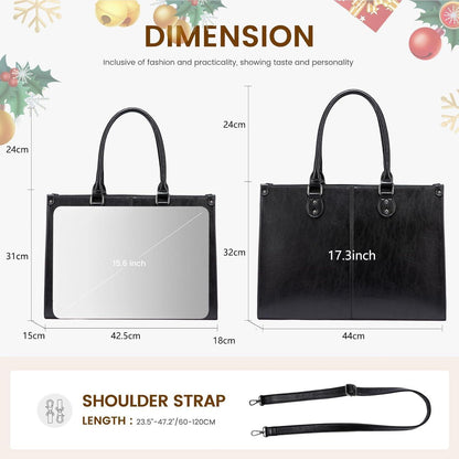 Laptoptasche Schwarz Damen 17.3 Zoll PU Leder Handtasche Umhängetasche
