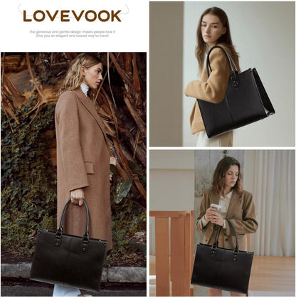 17.3 Zoll LOVEVOOK Damen Laptoptasche PU Leder Handtasche Schwarz