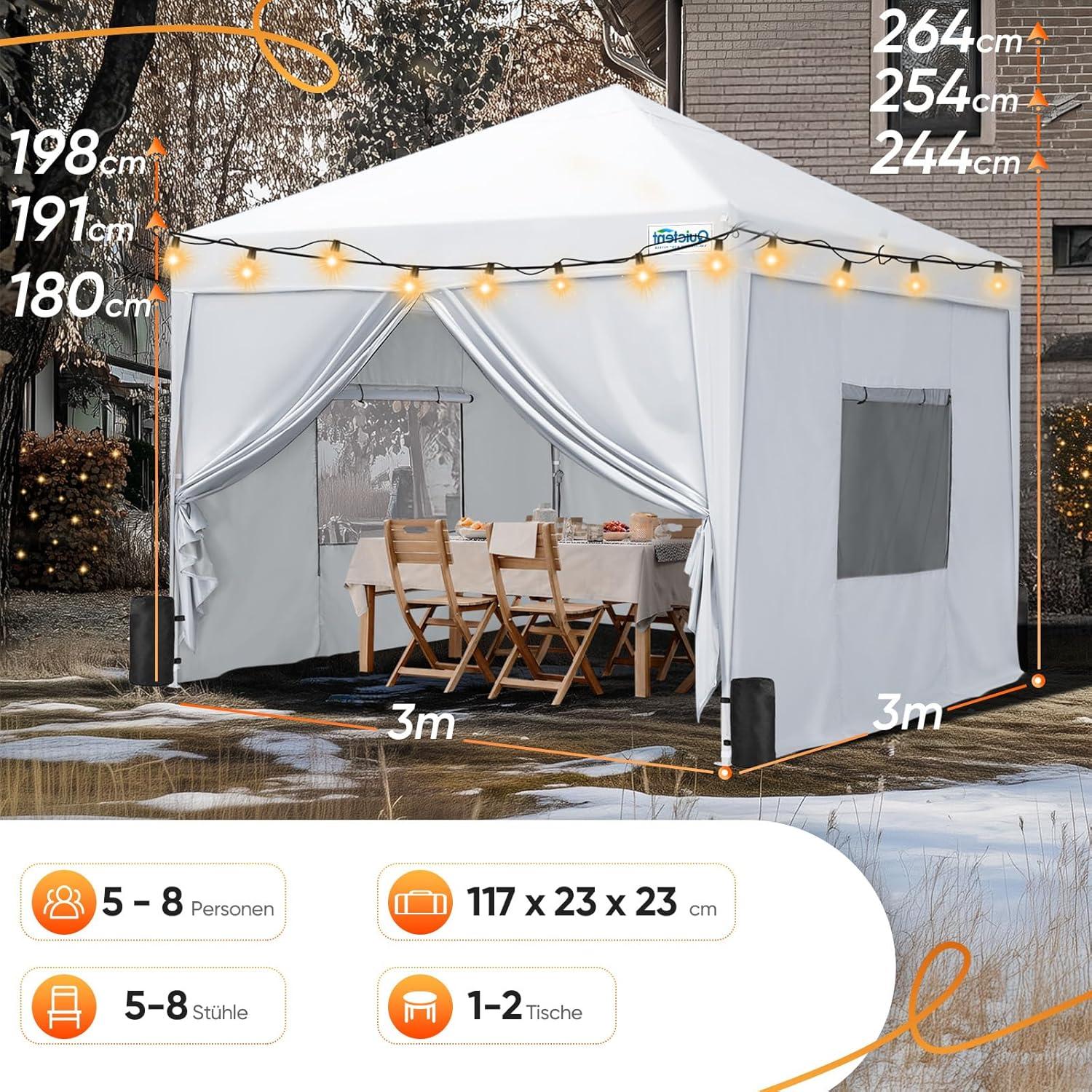 Quictent Pavillon 3x3 Wasserdicht Stabil Winterfest Pop up