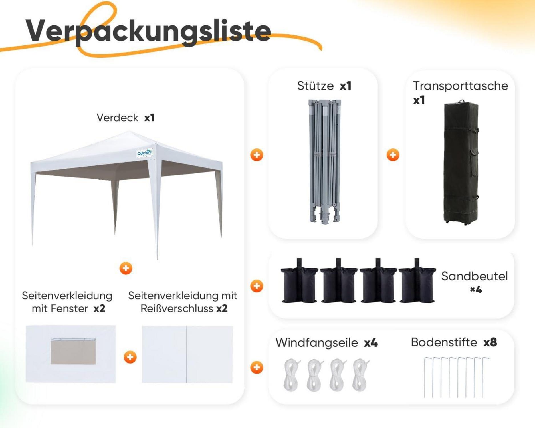 Pavillon 3x3 mit 4 Seitenteilen Faltpavillon Wasserdicht Stabil für