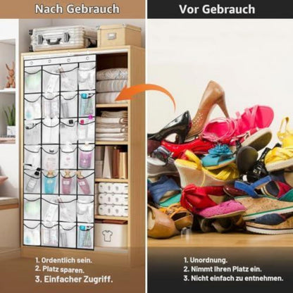 Über-Tür-Schuhregal mit 28 Taschen & 4 Haken – Weiß