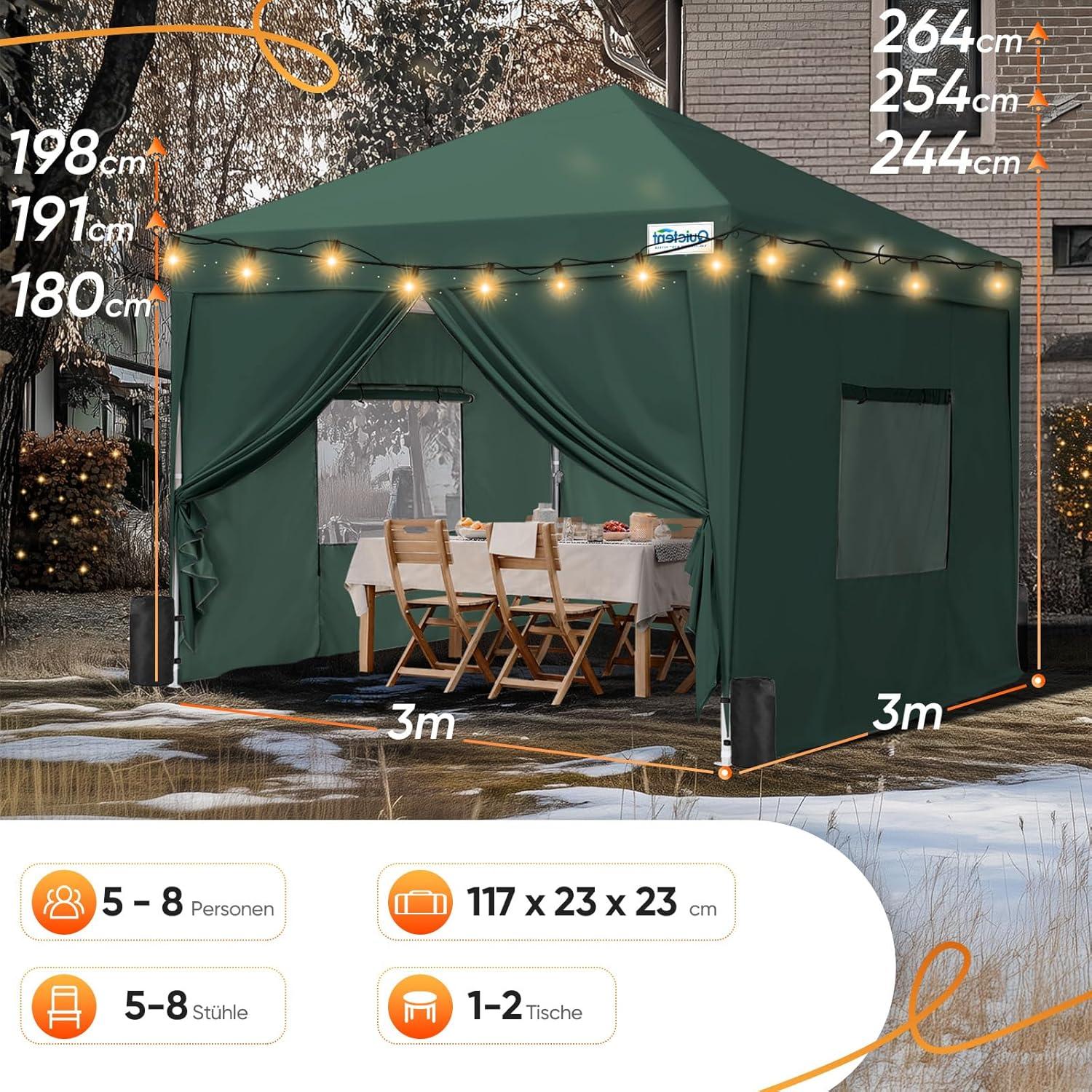 Quictent Pavillon 3x3 Wasserdicht Stabil Winterfest Grün
