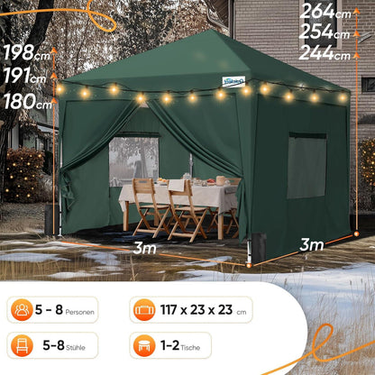 Quictent Pavillon 3x3 Wasserdicht Stabil Winterfest Grün