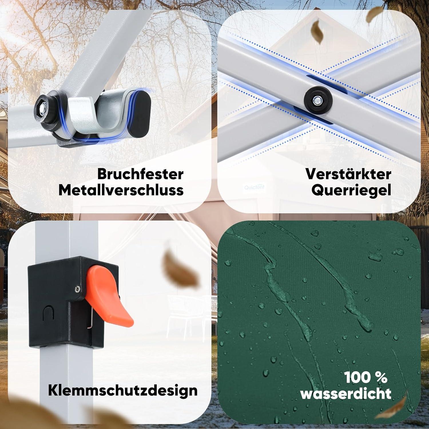 Pavillon 3x3 mit 4 Seitenteilen Entlüftung Wasserdicht Stabil