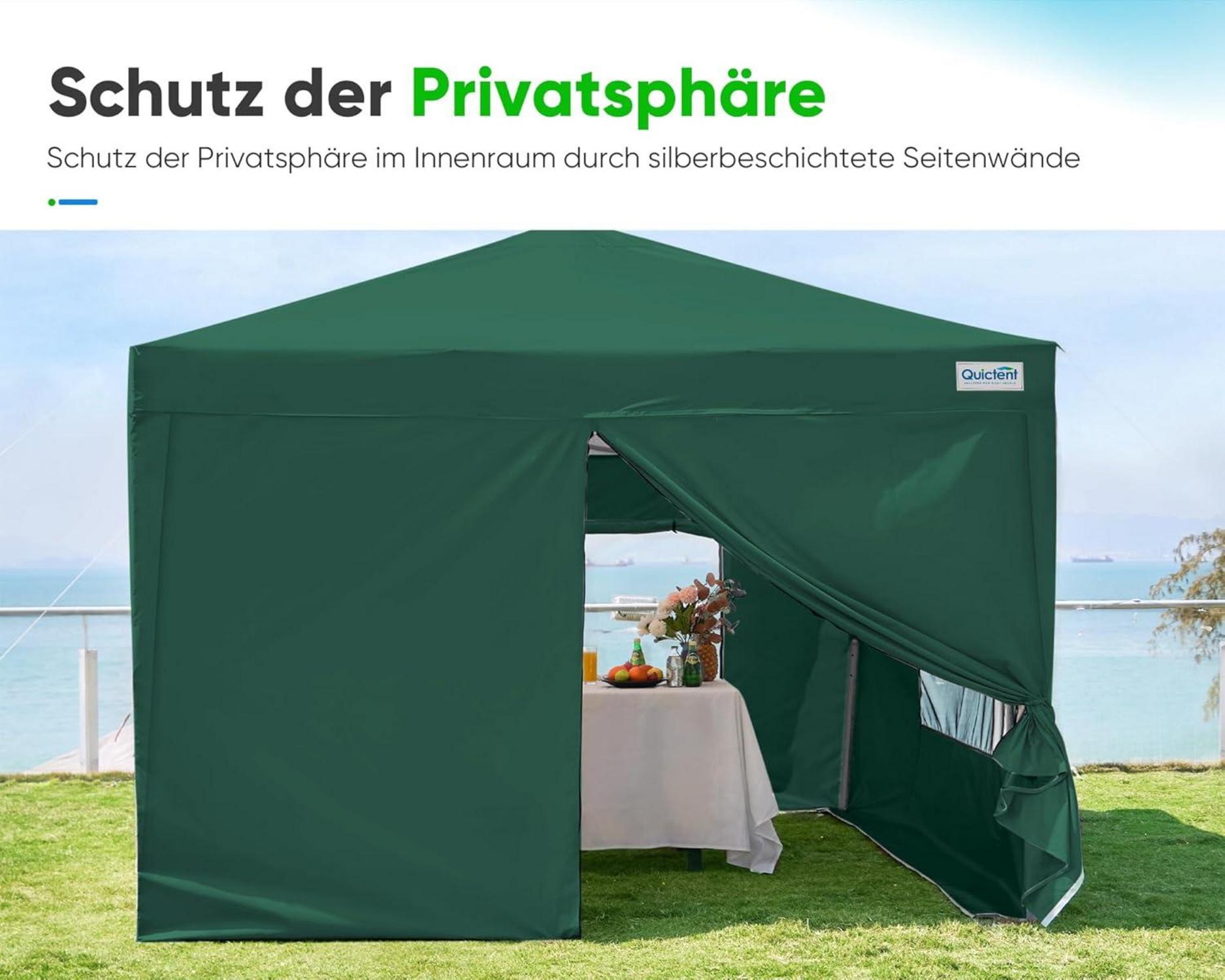 Pop up Pavillon Faltpavillon 3x3m mit 4 Seitenteilen Grün
