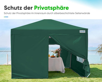 Pop up Pavillon Faltpavillon 3x3m mit 4 Seitenteilen Grün