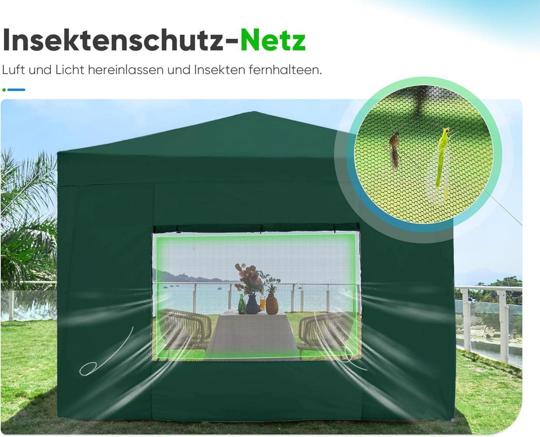 Quictent Pavillon 3x3 Wasserdicht Stabil mit 4 Seitenteilen, Grün