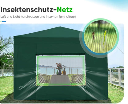 Quictent Pavillon 3x3 Wasserdicht Stabil mit 4 Seitenteilen, Grün