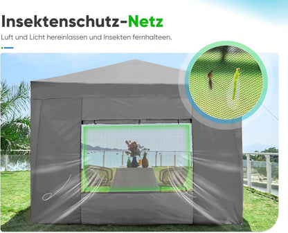 Quictent Pavillon 3x3 Wasserdicht Stabil Winterfest Grau