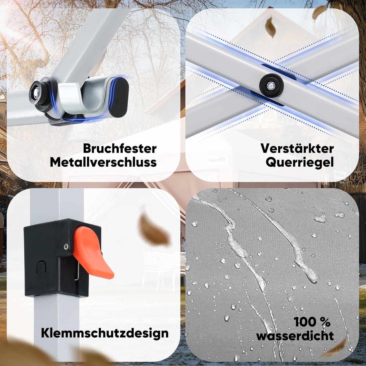 Faltbarer Pavillon 3x3m mit 4 Seitenwände Wasserdicht Grau