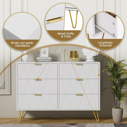 Schlafzimmer Komplett-Set Weiß mit Kommode & 2 Nachttische Skandinavisch