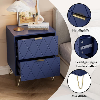 Blaues Schlafzimmer-Set: Kommode & 2 Nachttische im skandinavischen Stil