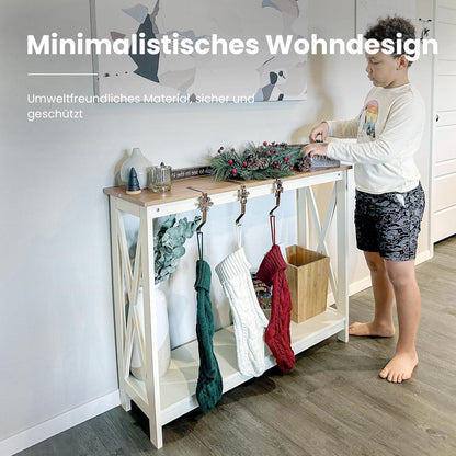 Schmaler Konsolentisch mit Ablage Regalen für Wohnzimmer