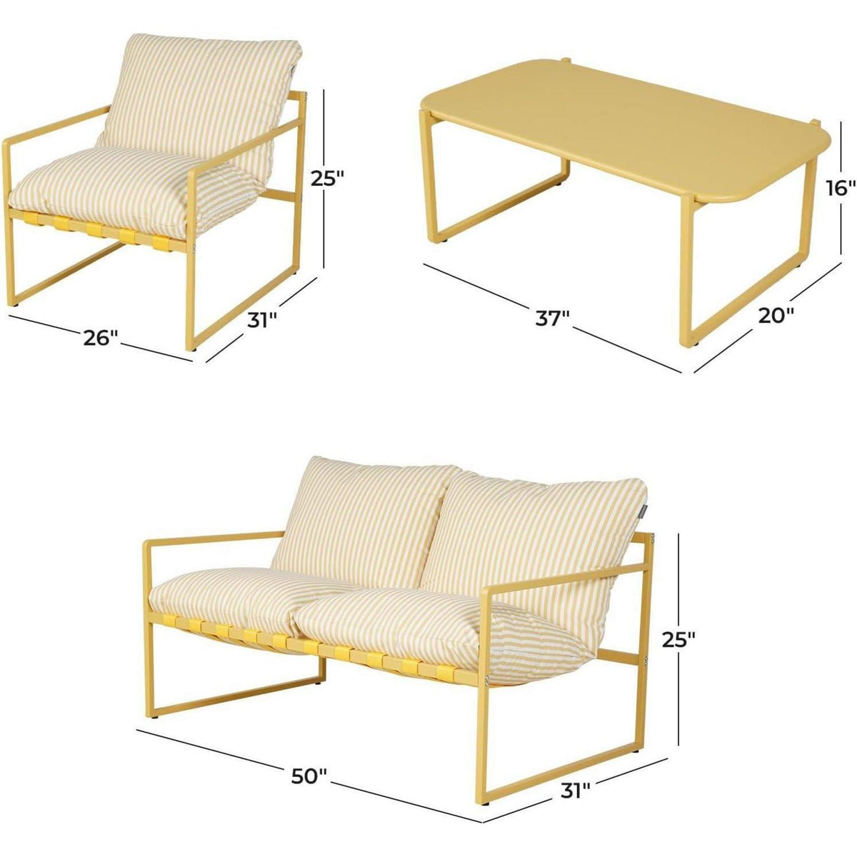 4er Gartenmöbel Set mit Kissen, Gelb