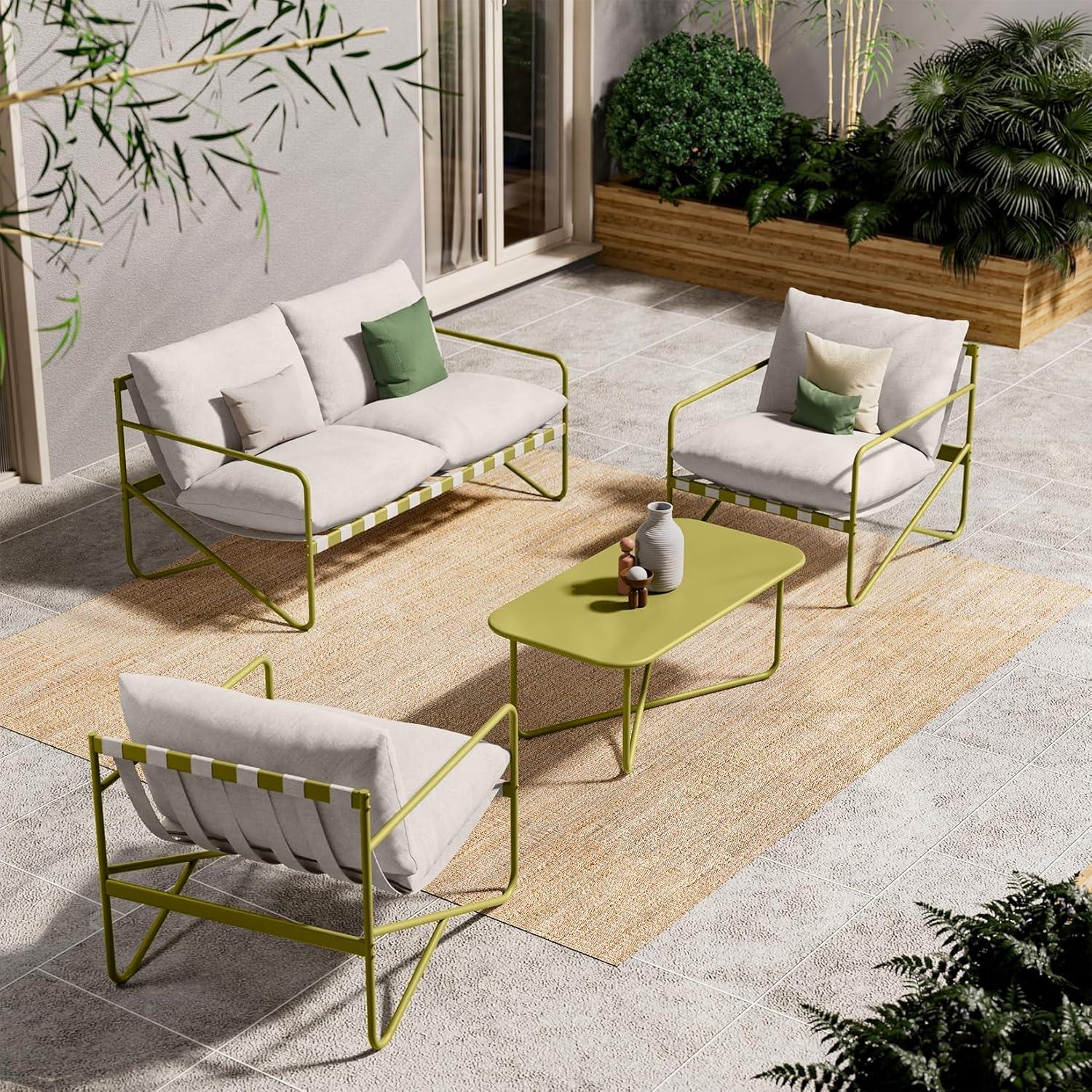 Gartenmöbel Set 4 Sitzer mit Kissen und Tisch, Rope Lounge Set