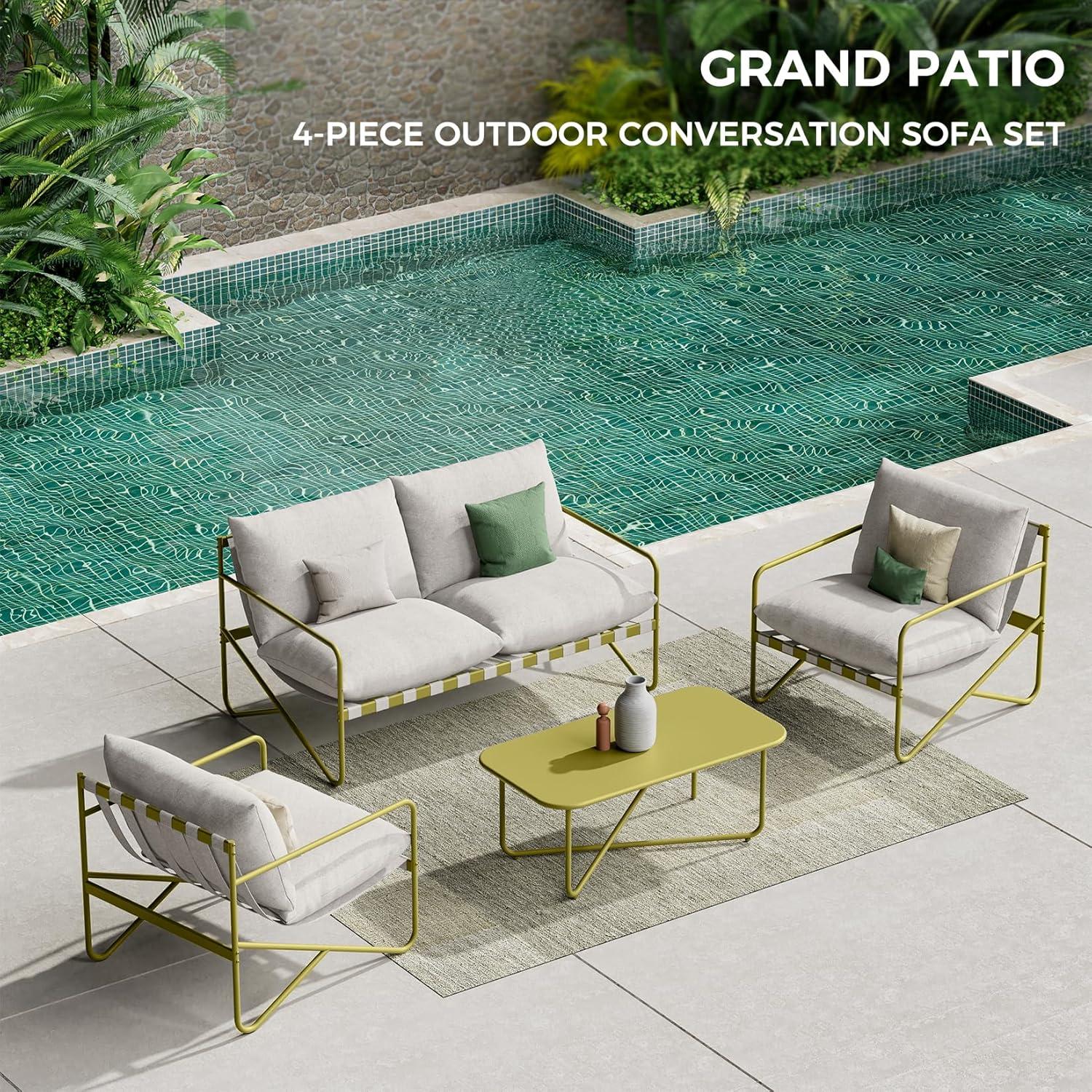 Gartenmöbel Set 4 Sitzer mit Kissen und Tisch, Rope Lounge Set