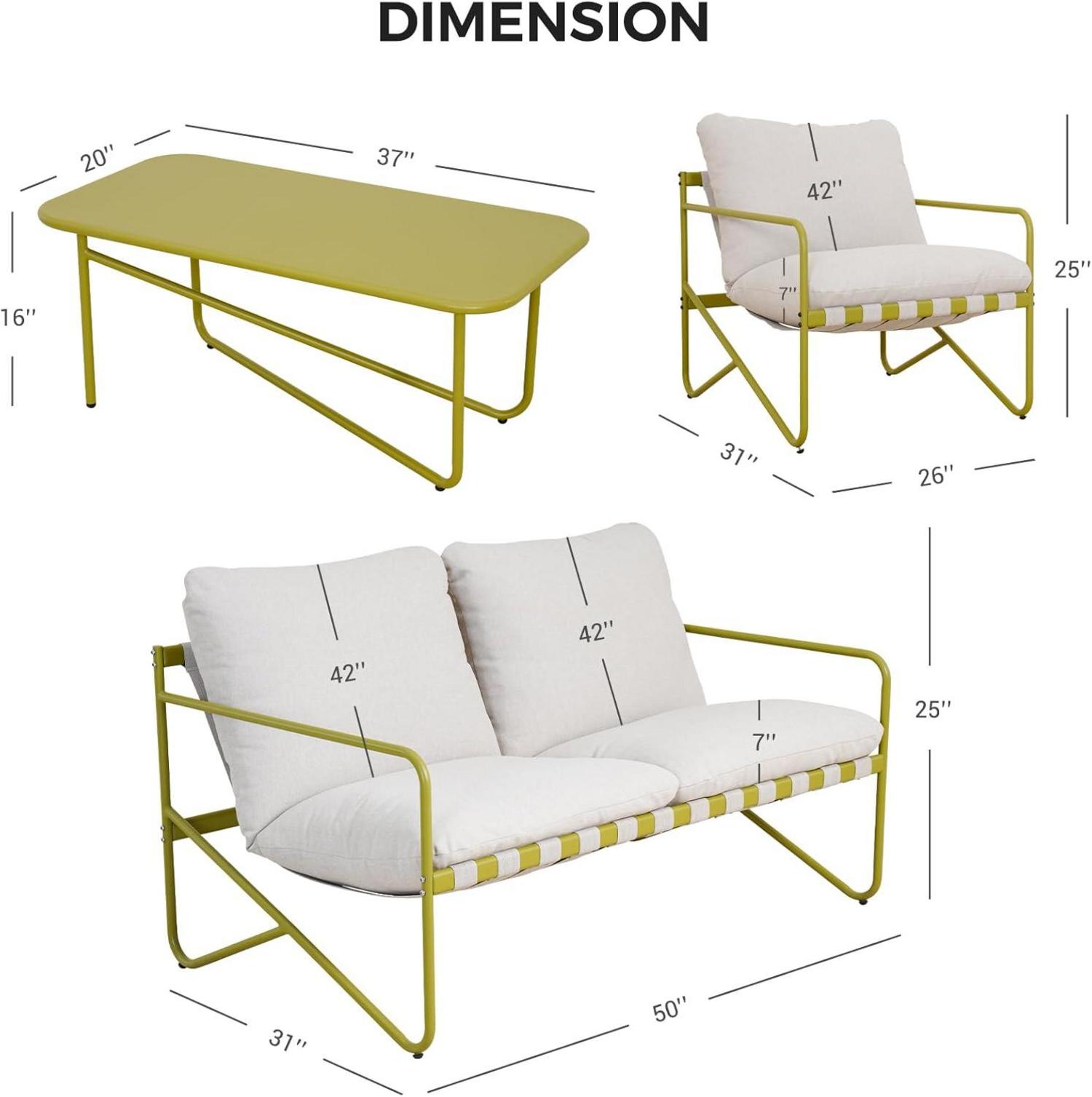 Gartenmöbel Set 4 Sitzer mit Kissen, Lounge Set mit 2 Sitzer Sofa, 2