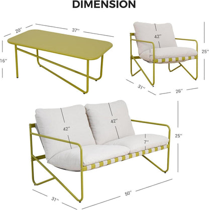 Gartenmöbel Set 4 Sitzer mit Kissen, Lounge Set mit 2 Sitzer Sofa, 2