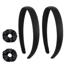 2er Set Satin Stirnbänder Schwarz 2cm Breit für Damen - Retro