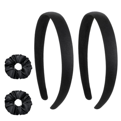 2er Set Satin Stirnbänder Schwarz 2cm Breit für Damen - Retro