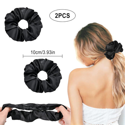 2er Set Satin Stirnbänder Schwarz 2cm Breit für Damen - Retro