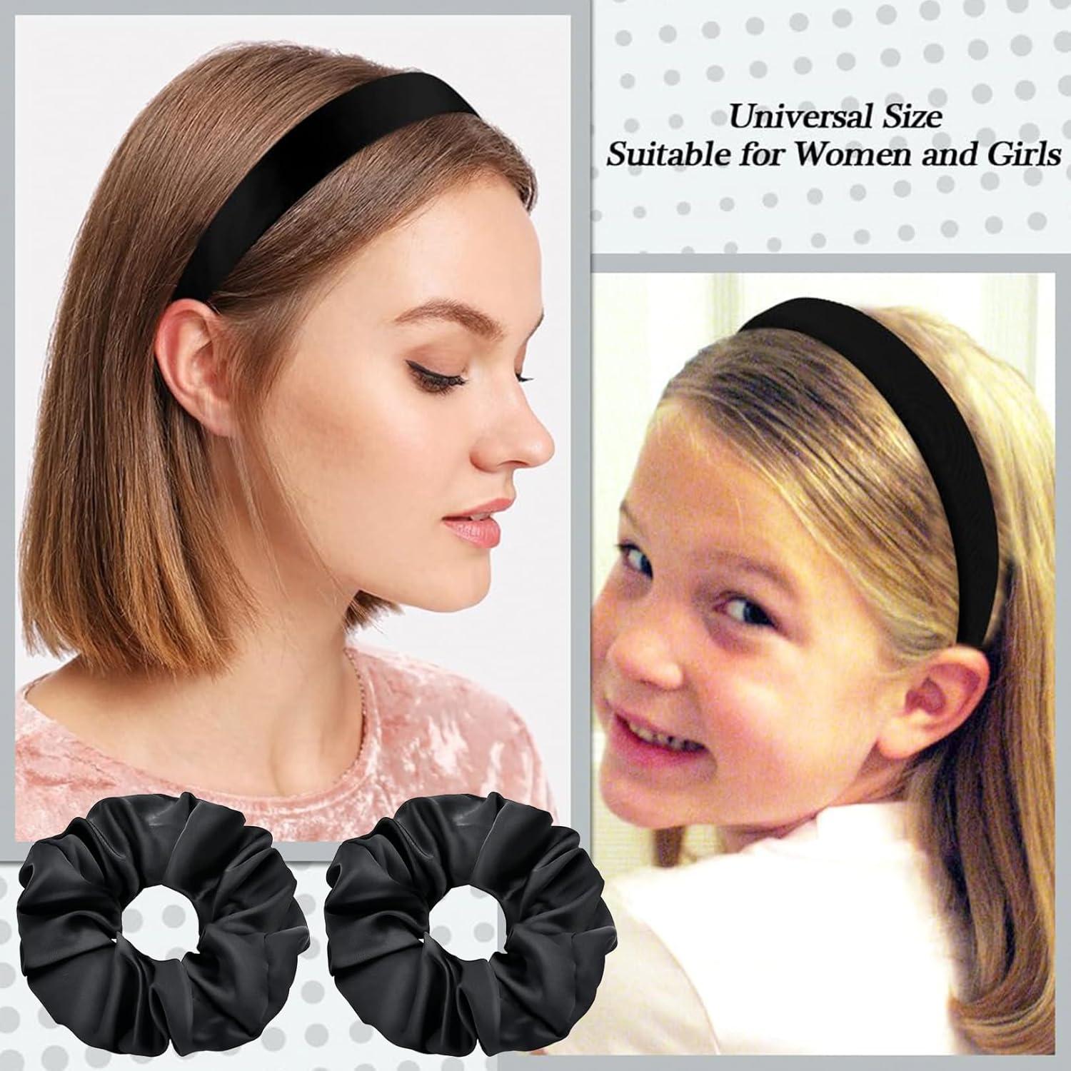 2er Set Satin Stirnbänder Schwarz 2cm breit Damen Haarreifen - Party Diy-Haarschmuck
