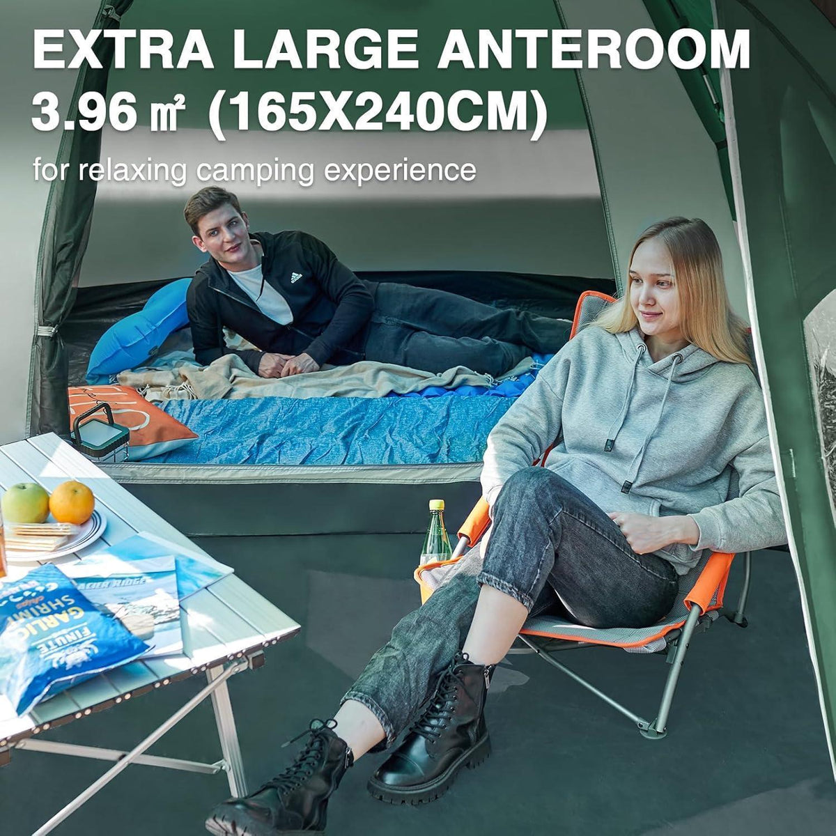 4 Personen Kuppelzelt mit Vorraum 180cm Stehhöhe Grün