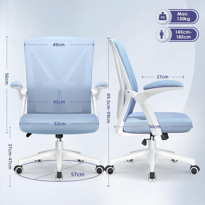 Ergonomischer Bürostuhl Blau mit Lendenstütze, Armlehnen, Wippfunktion