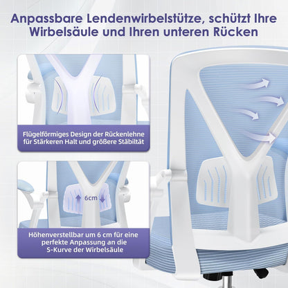 Ergonomischer Bürostuhl mit Wippfunktion und Lendenstütze - Blau