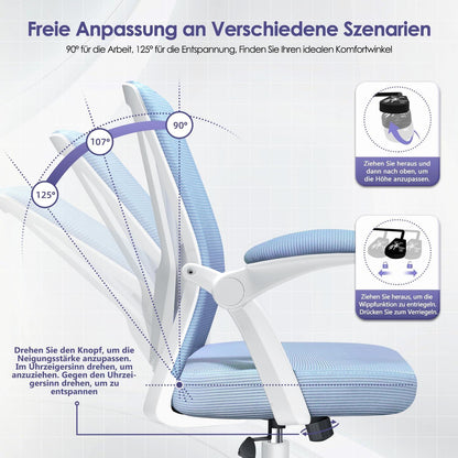 Ergonomischer Bürostuhl mit Lendenstütze, klappbaren