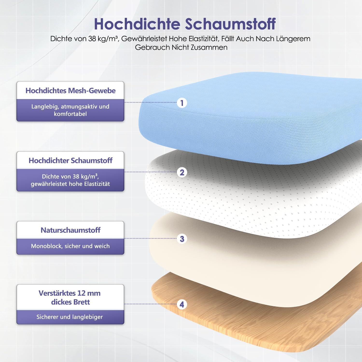 Ergonomischer Bürostuhl mit Lendenstütze, Armlehnen, Wippfunktion, höhenverstellbar, bis 150kg, Blau