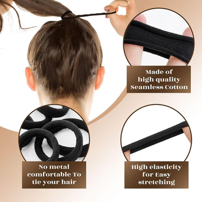 50er Set Schwarz Haargummis ohne Metall für Damen & Mädchen