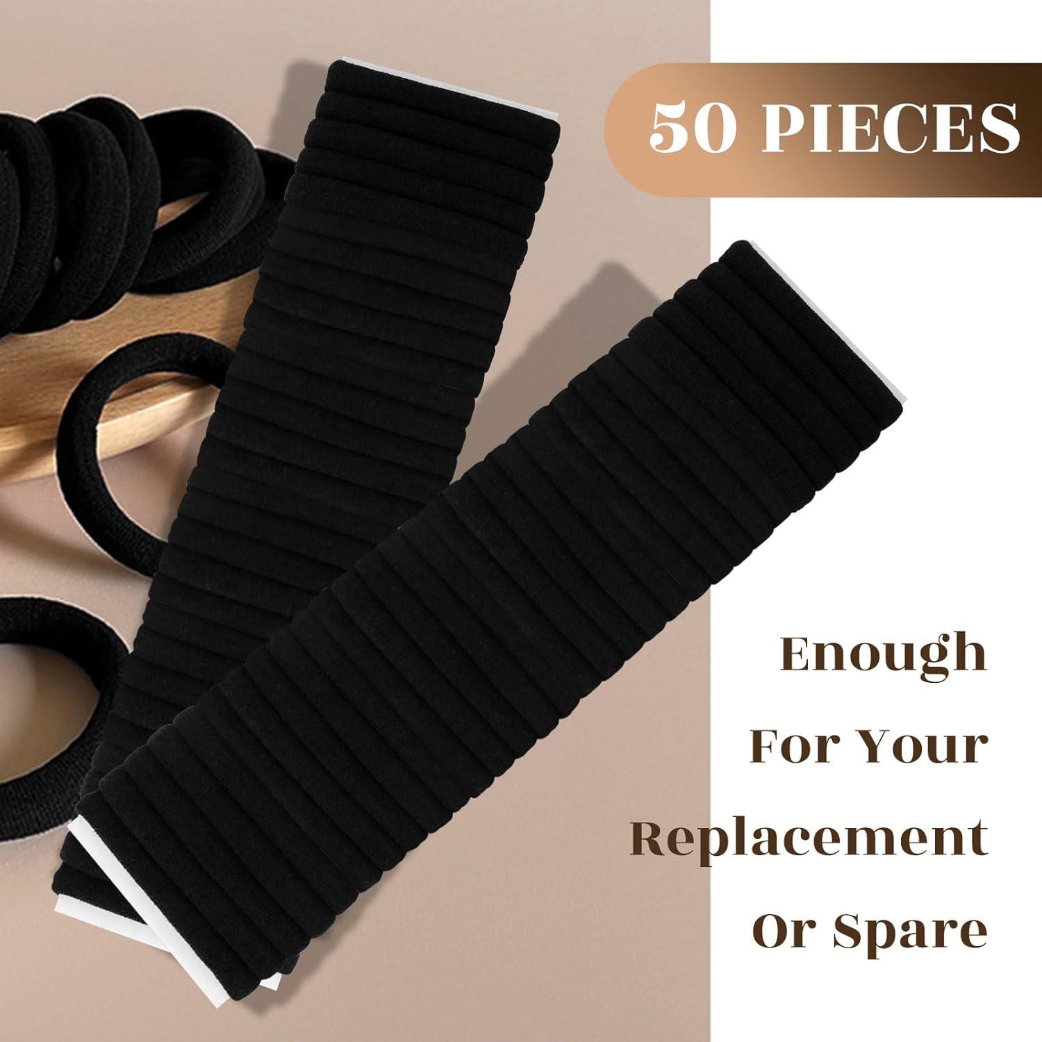 50er Set Schwarz Haargummi für Damen, Dickes Haar, Ohne Metall
