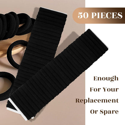 50er Set Schwarz Haargummi für Damen, Dickes Haar, Ohne Metall