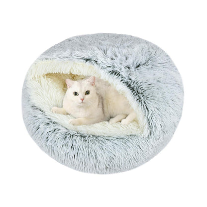 Flauschiges Katzenbett rund, 60x60cm, Grau – Waschbar & Bequem