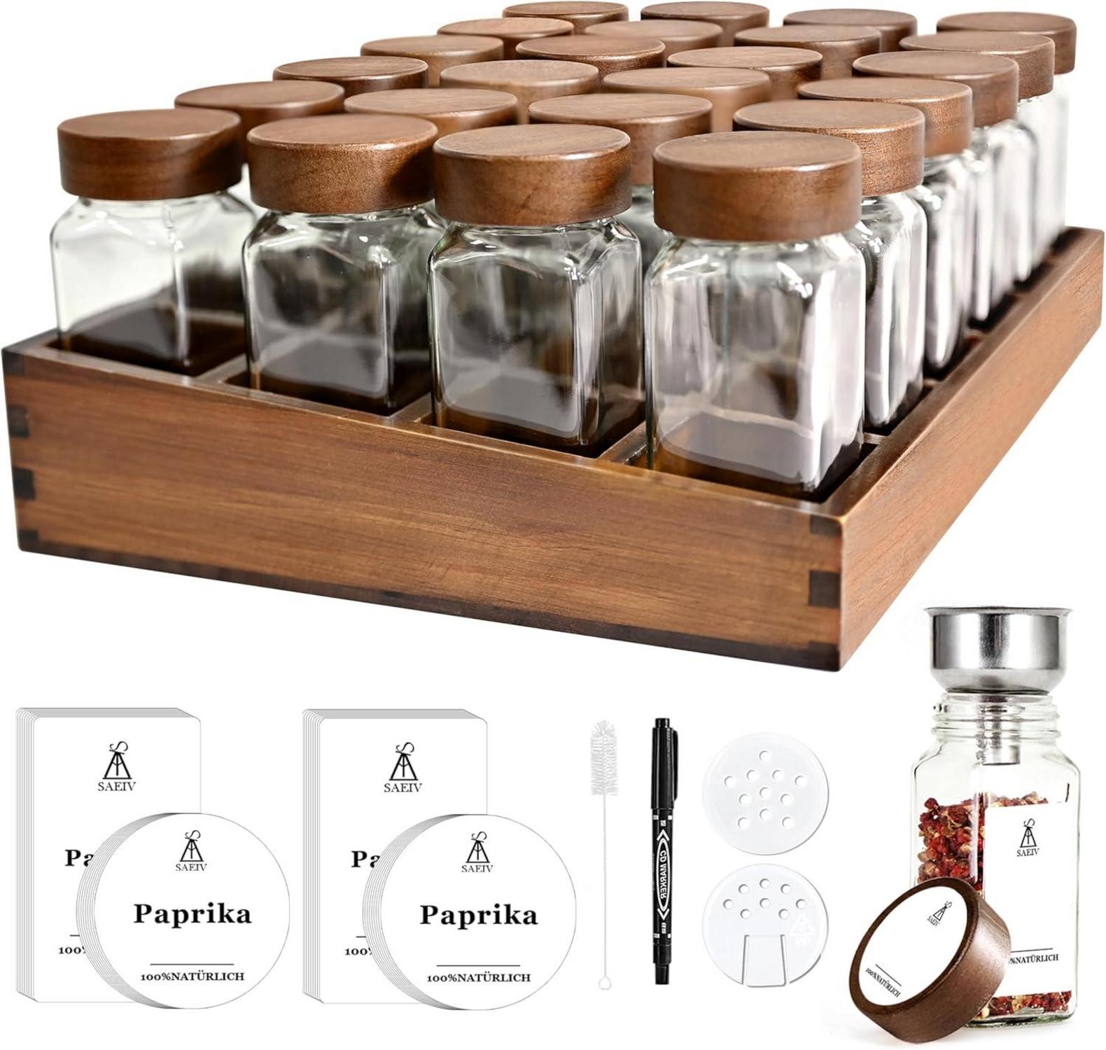 Gewürzregal Holz Akazie Glasdeckel 24x120ml - Eleganter