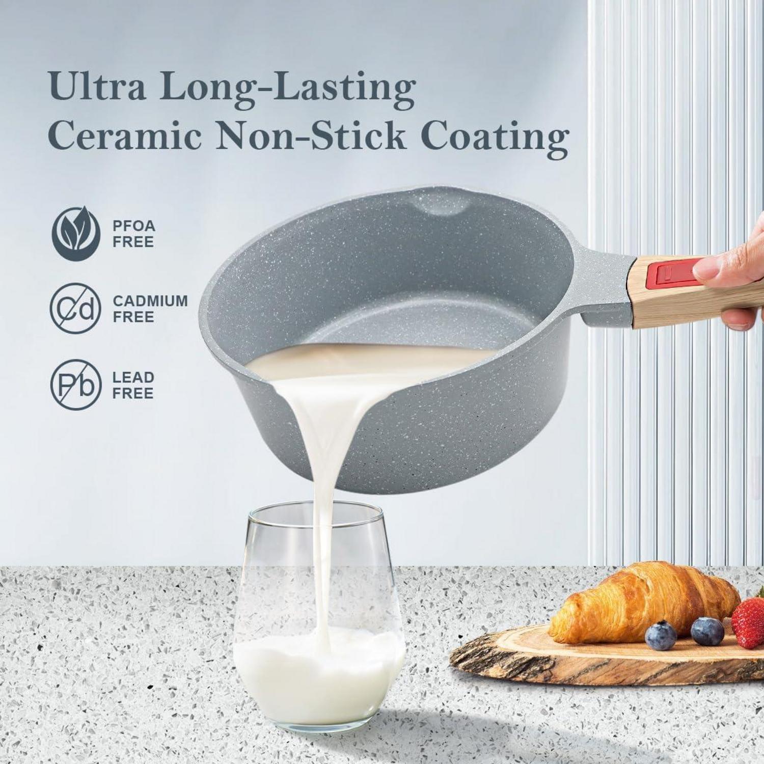 Keramik Stielkasserolle 16 cm mit Deckel 1.5L