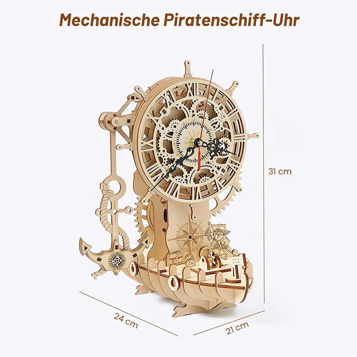 3D Holzpuzzle Uhr – Piratenschiff Modellbausatz zum Selberbauen