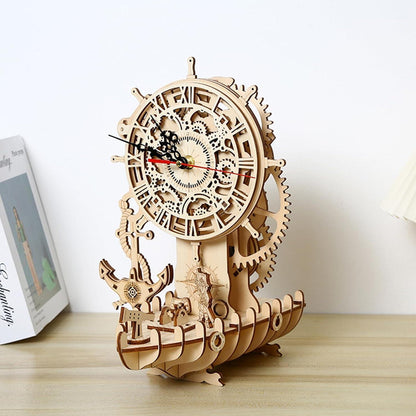 3D Holzpuzzle Uhr – Piratenschiff Modellbausatz zum Selberbauen