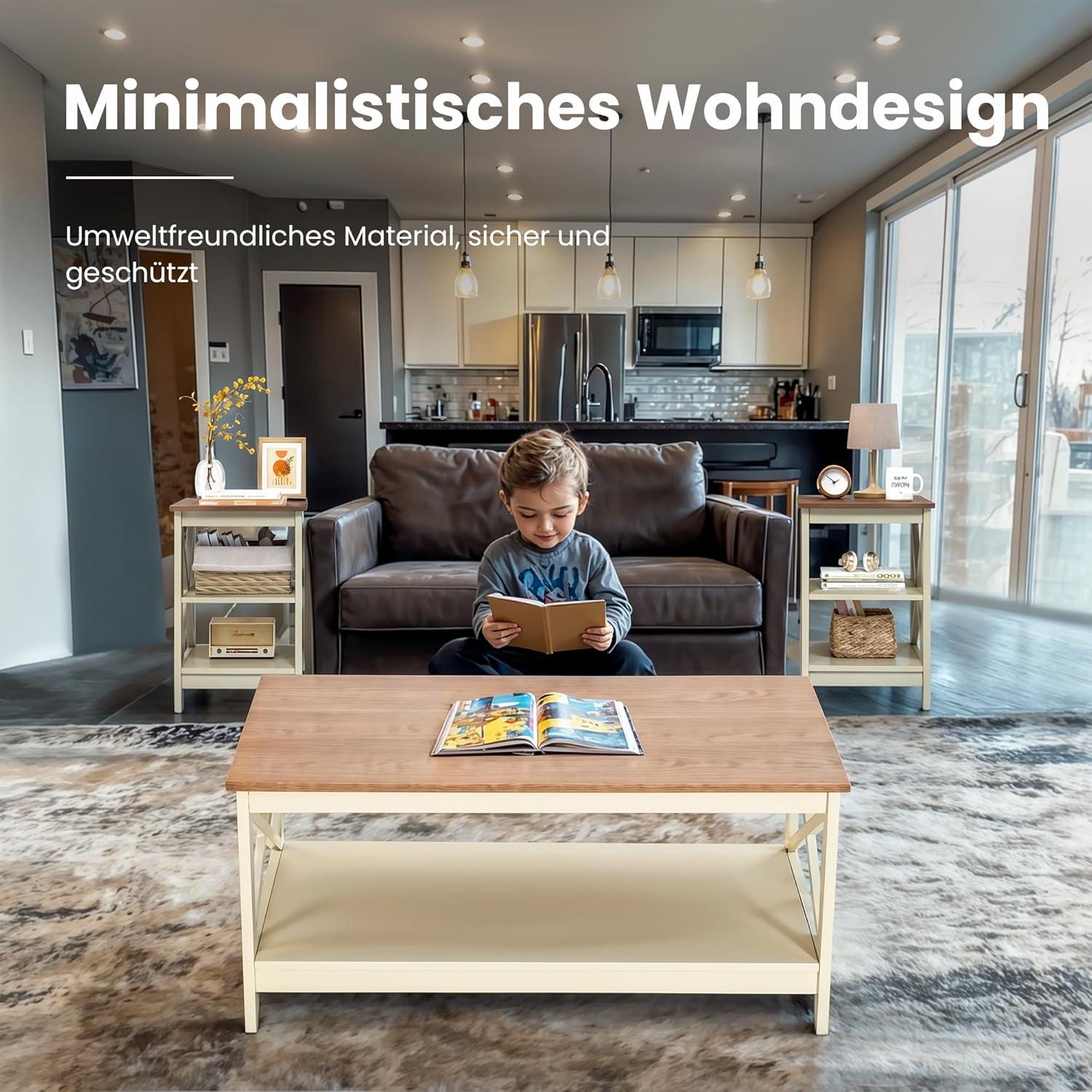 Nachttisch 2er-Set Beistelltische Moderne Sofatisch Elfenbein