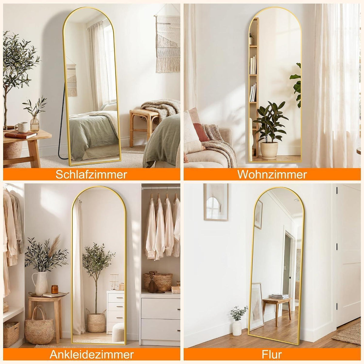 Ganzkörperspiegel 175x60cm – Stand- & Wandspiegel Schwarz Gold