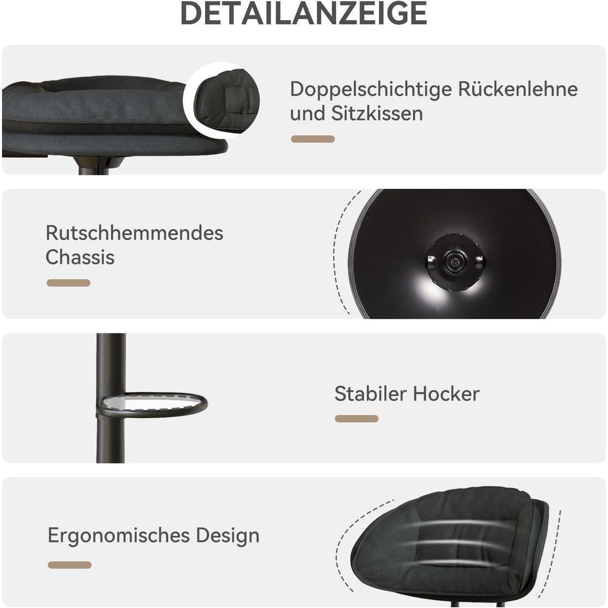 Barhocker Set 4er – Ergonomisch & Verstellbar Dunkelgrau
