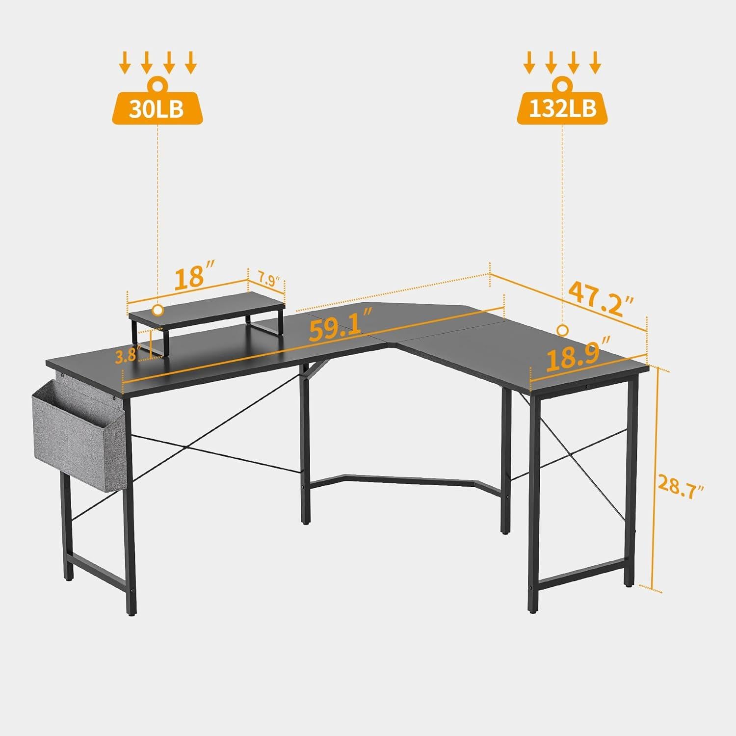Gaming Tisch Cubiker Schwarz L-Form Monitorständer Stauraum 150x120cm